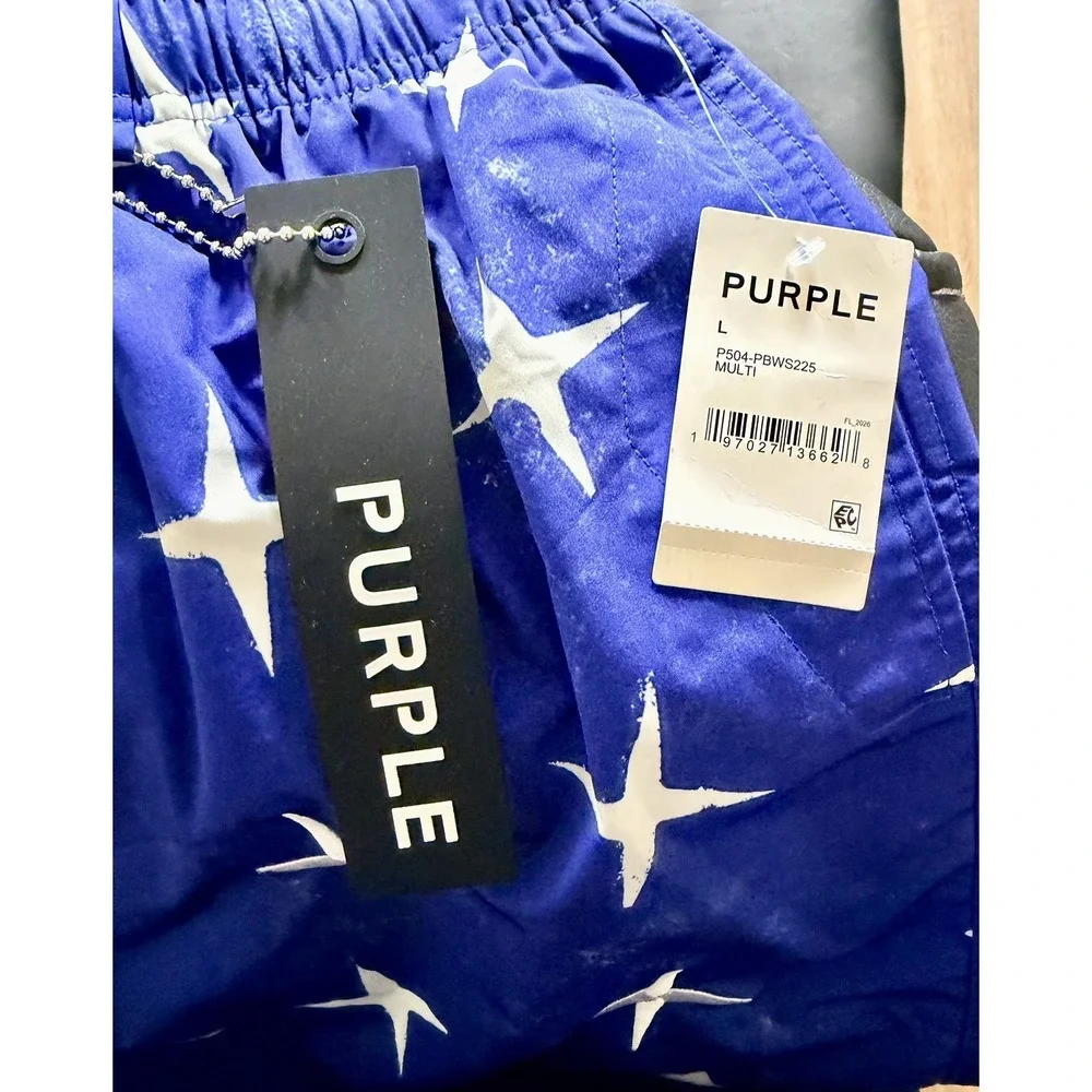 Purple Brand Men's Swim Shorts Large Blue White Logo Trunks P504-PBWS225-MULTI